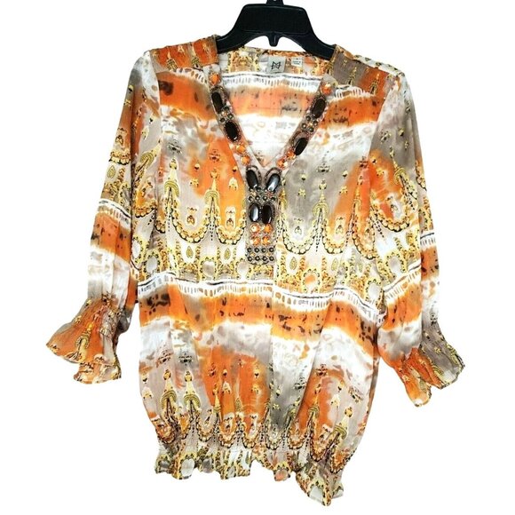 M By Marc bouwer Light Wear See Through Gem Laced Collar Elegant Decorative Top - Picture 1 of 12
